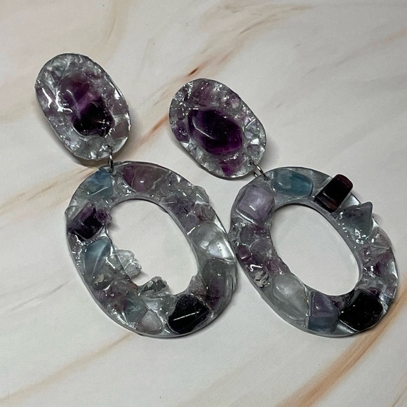Laboradite & Mirrored Glass Earrings| Handmade - Picture 1 of 6